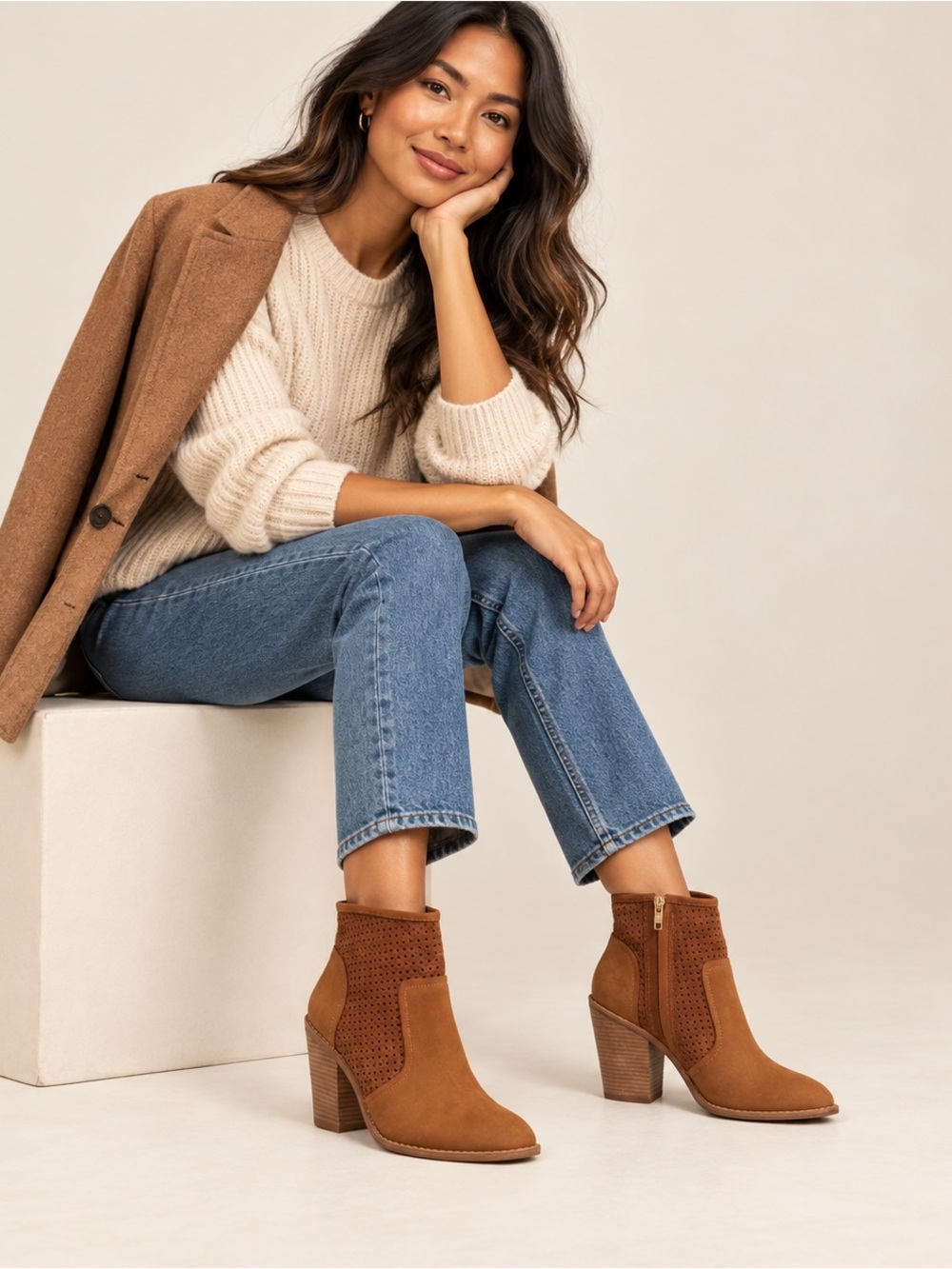 Anthropologie Ankle Booties Perforated Vented Breathable Carmel Suede. Size 8.5